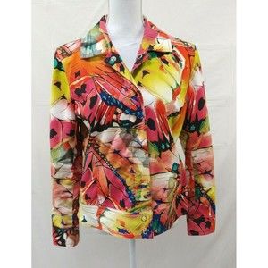 Chicos Jacket Sz 1 Colorful Butterfly Art To Wear Snap Front Cotton Medium